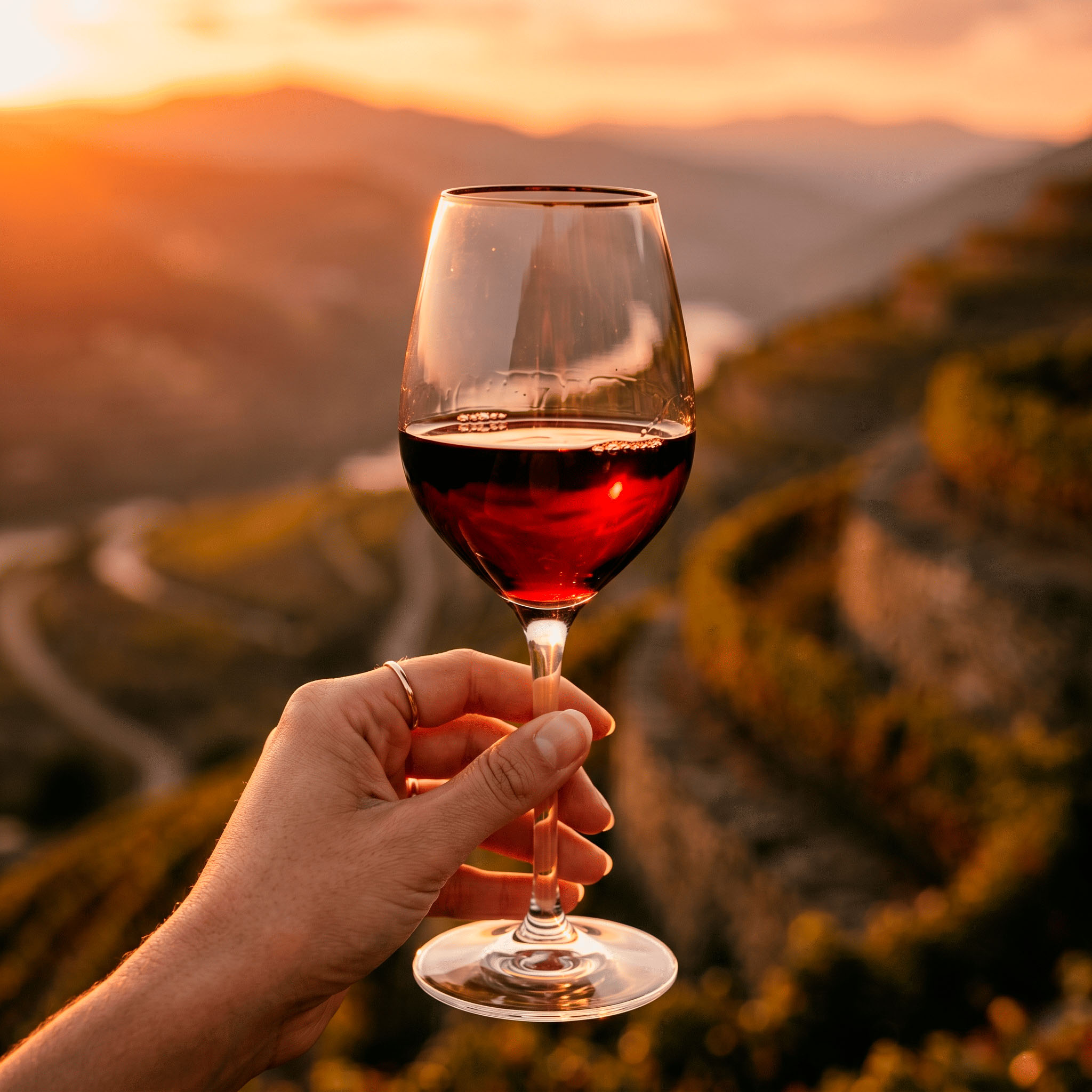 Taça de vinho ao entardecer